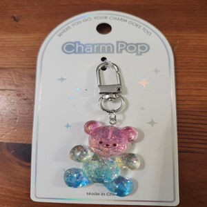 Charm Pop Glitter Bear Keychain Pink Blue